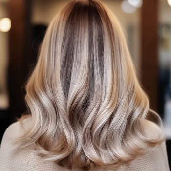 A close - up photo showcasing the balayage effect on hair from the back view