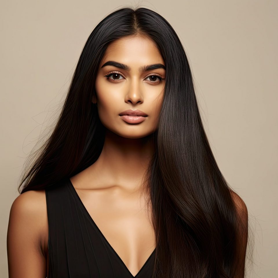 portrait of an Indian woman with sleek hair generative ai